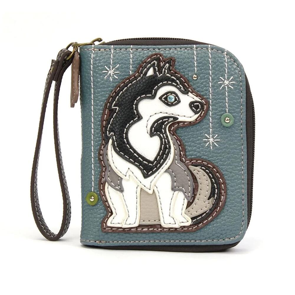Chala Faux Leather Zip Credit Card Wallet Wristlet - Husky, Blue NWT